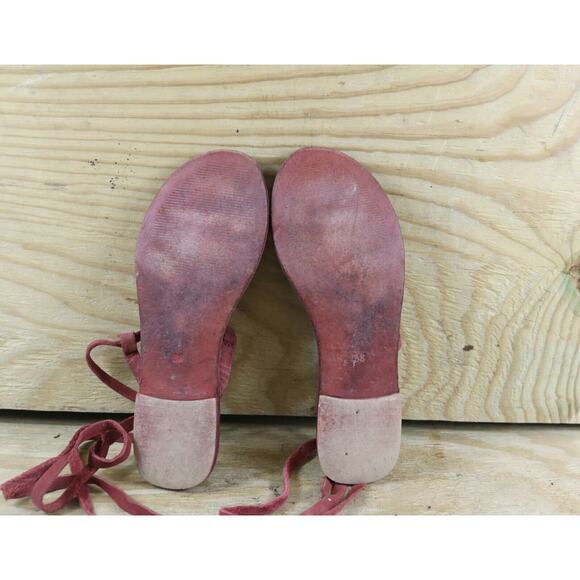 Free People Sandals 7.5 Red Leather Dahlia Gladiator Lace Up Shoes - Picture 7 of 8